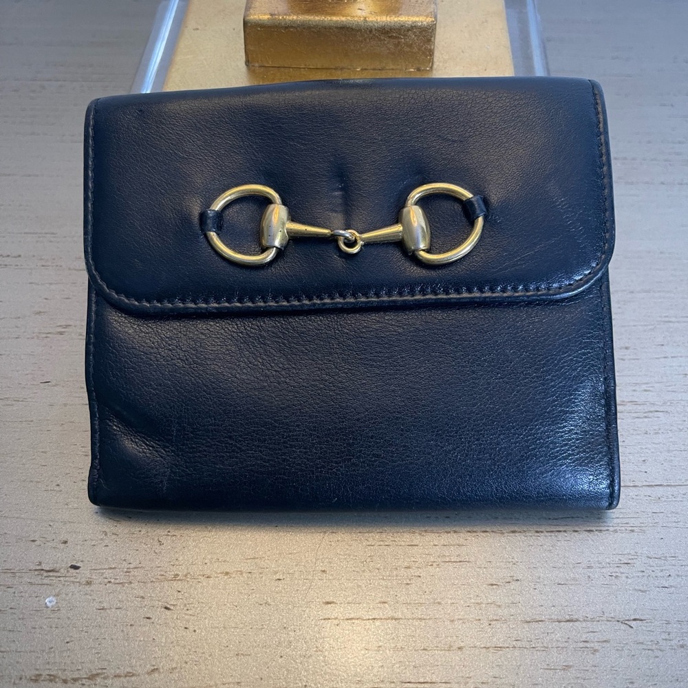 Gucci Black Leather Wallet with Gold Accents